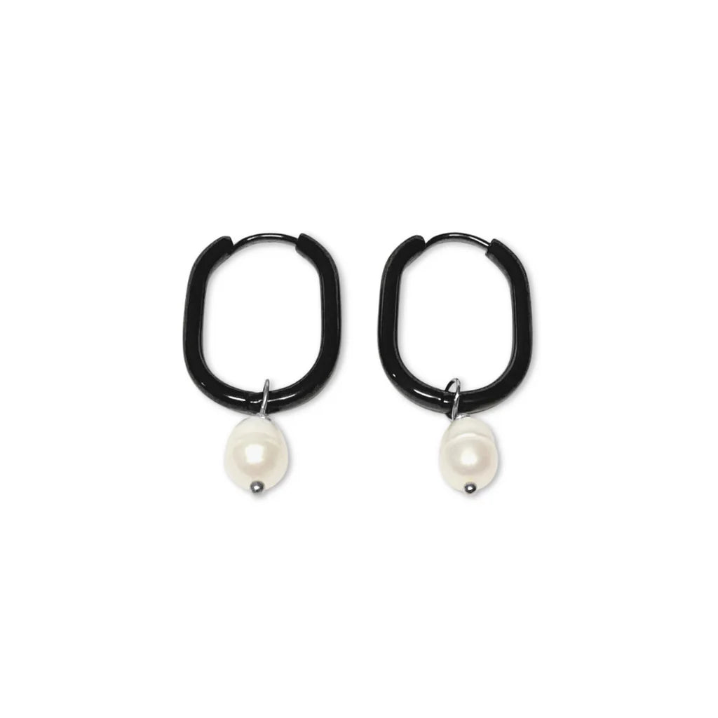 Steel Me Black with Fresh Water Pearl Huggies