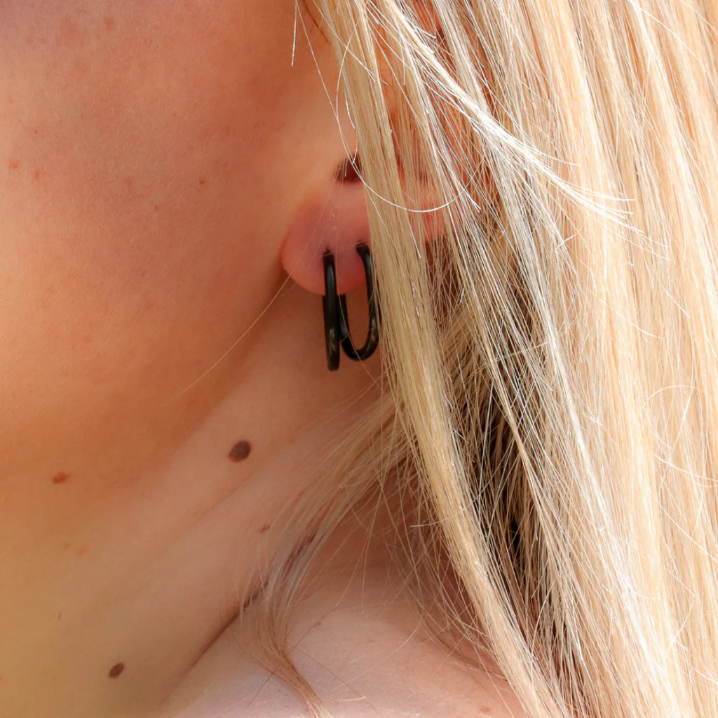 Black Huggie Hoop Earrings