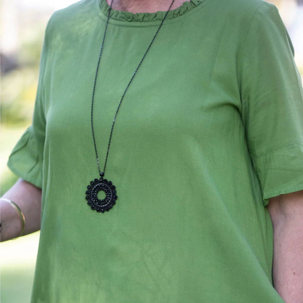 Steel Me Black Beaded Black Necklace