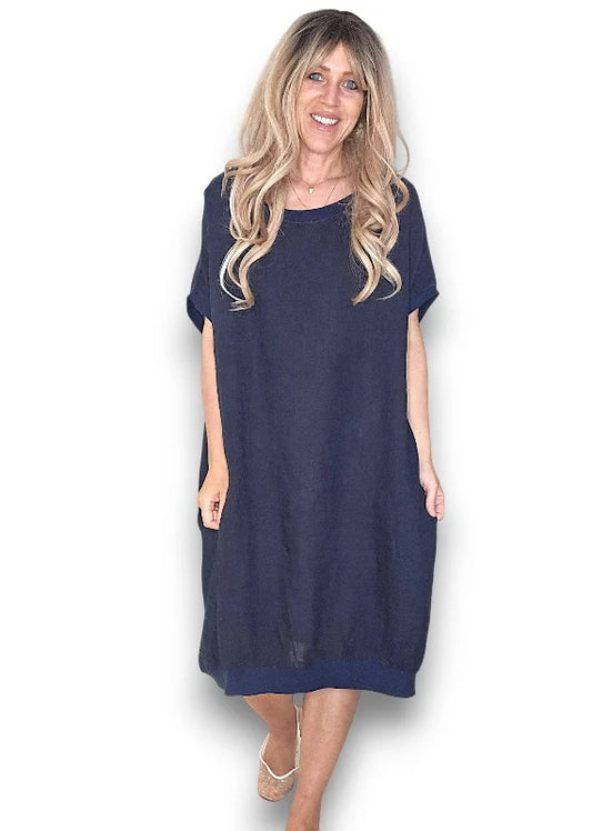 Navy Plain Elastic Hem Dress (Copy)
