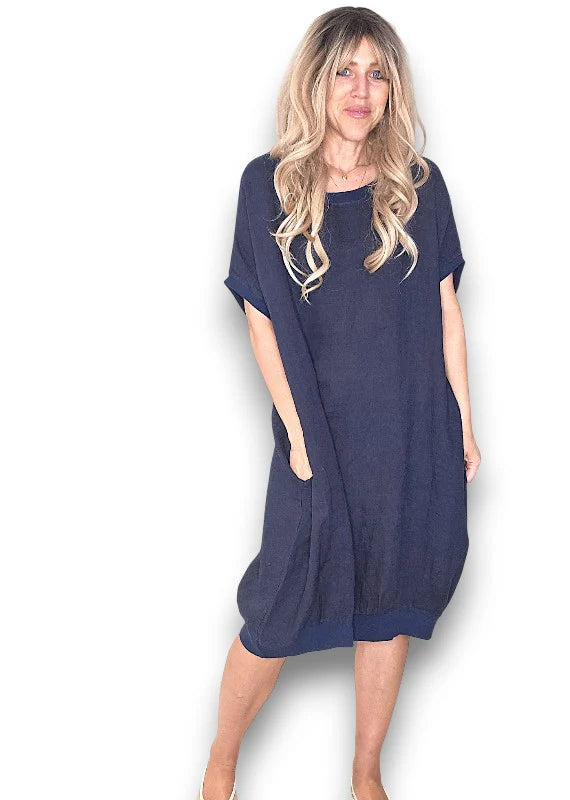 Navy Plain Elastic Hem Dress (Copy)