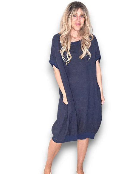 Navy Plain Elastic Hem Dress (Copy)
