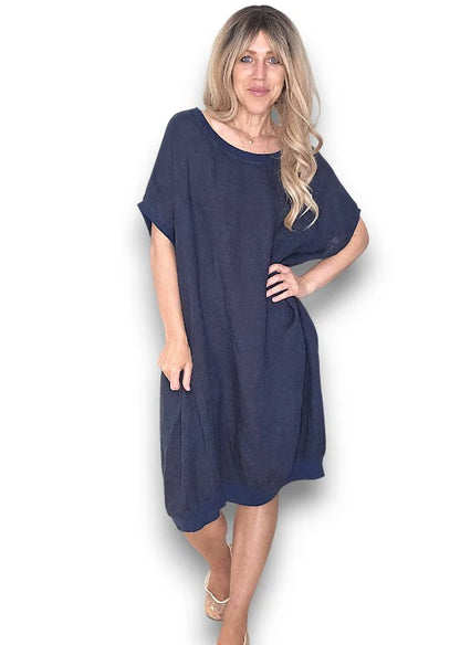 Navy Plain Elastic Hem Dress (Copy)