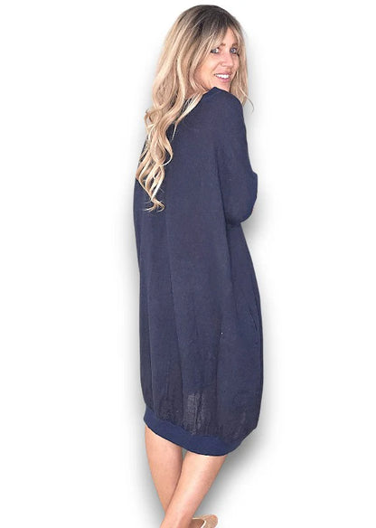 Navy Plain Elastic Hem Dress (Copy)