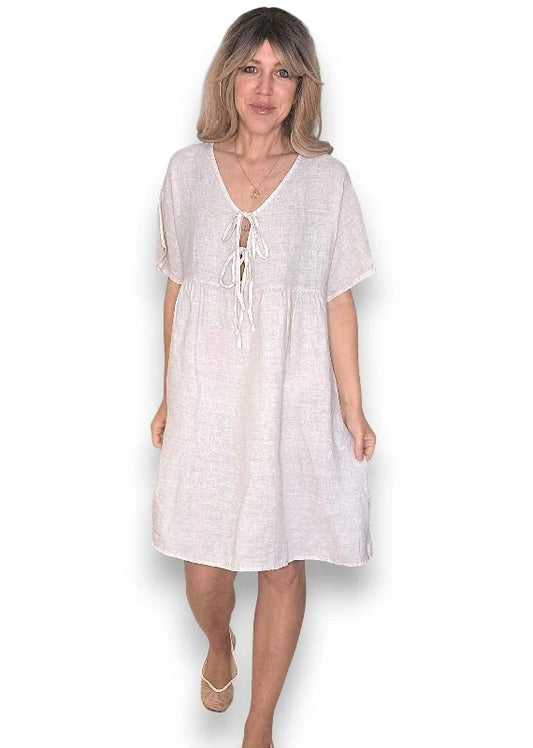 Beige Deux Ribbon Babydoll Dress