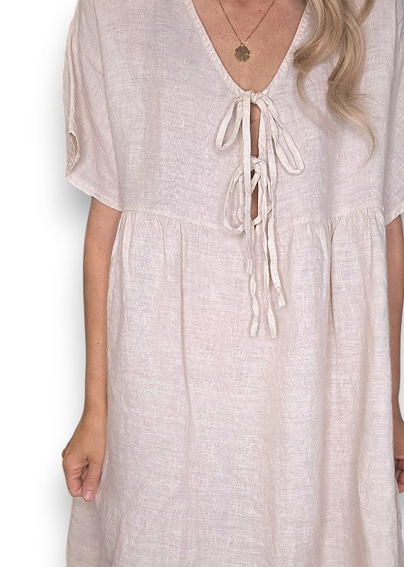 Beige Deux Ribbon Babydoll Dress
