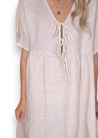 Beige Deux Ribbon Babydoll Dress