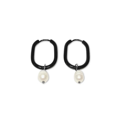 Steel Me Black with Fresh Water Pearl Huggies