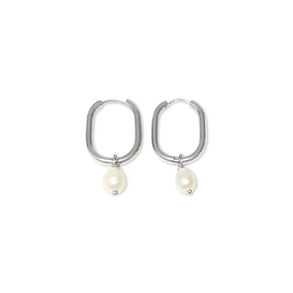 Steel Me Silver with Fresh Water Pearl Huggies