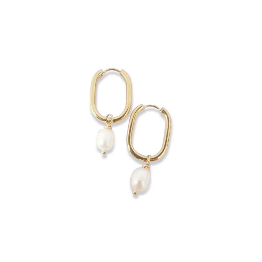 Steel Me Yellow Gold with Fresh Water Pearl Huggies