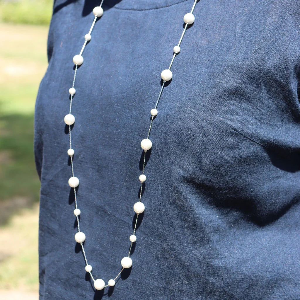 Perle Long Silver Pearl Necklace