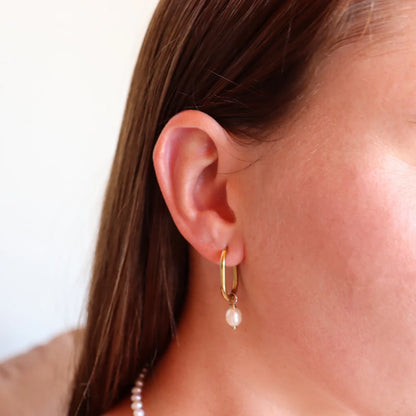 Steel Me Yellow Gold with Fresh Water Pearl Huggies