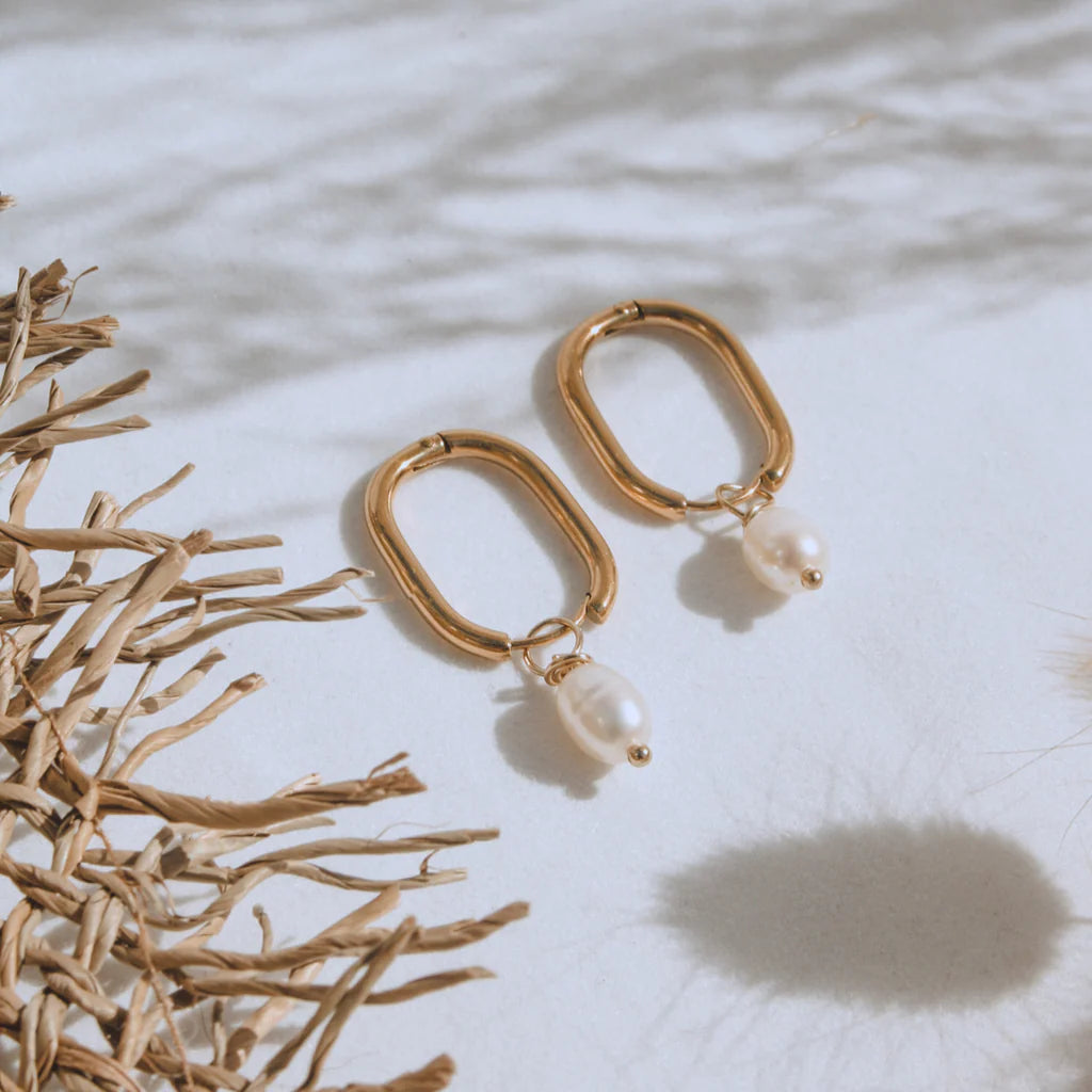 Steel Me Yellow Gold with Fresh Water Pearl Huggies