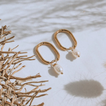 Steel Me Yellow Gold with Fresh Water Pearl Huggies