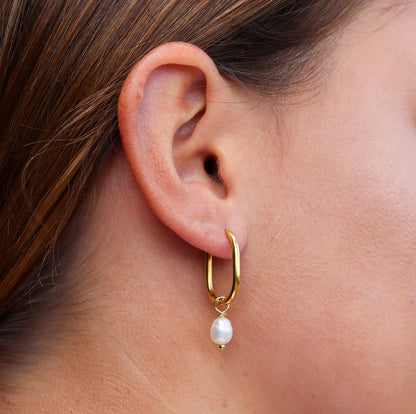Steel Me Yellow Gold with Fresh Water Pearl Huggies